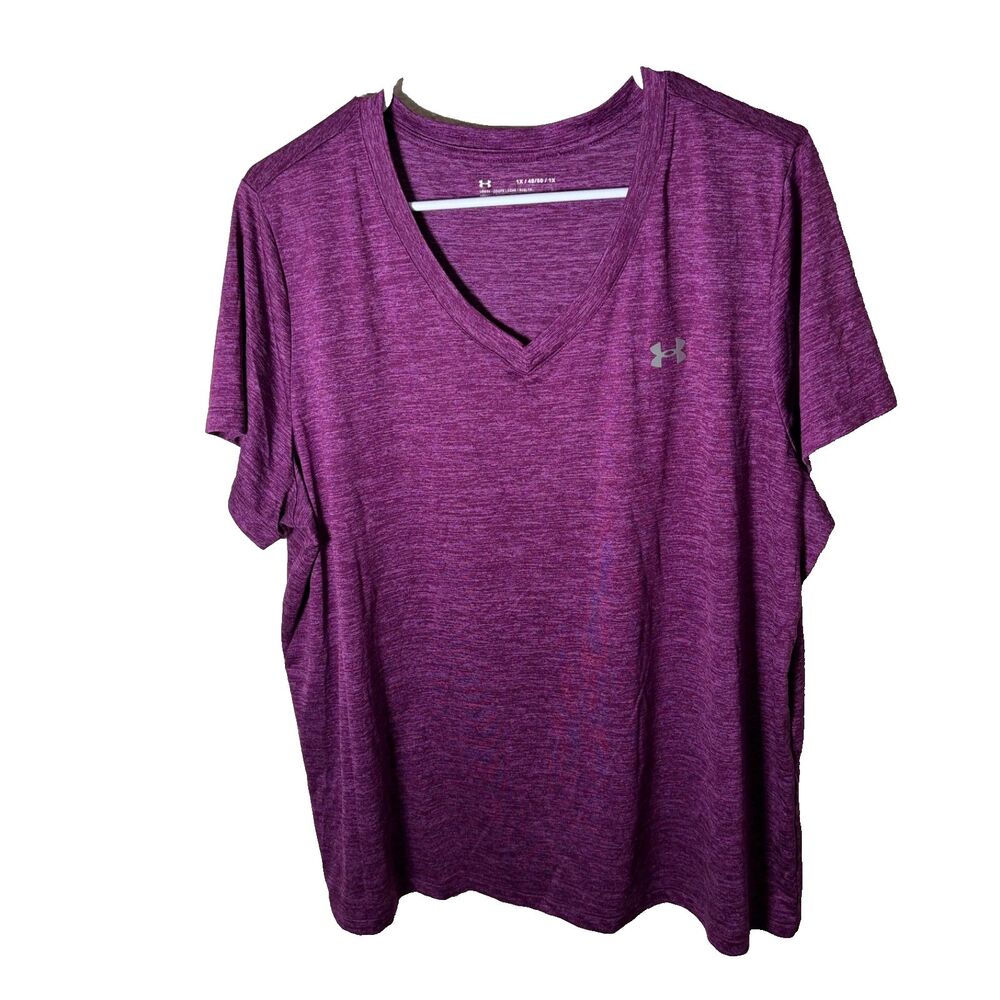 Under Armour T-Shirt Women's 1X Purple Short Sleeve Loose Active V-Neck Gym Top